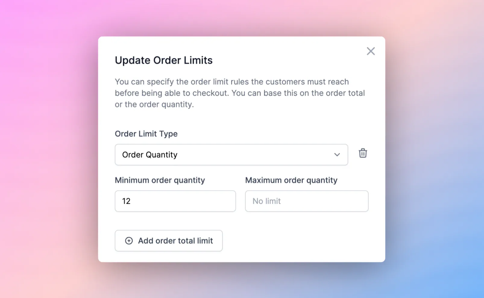 Order Limits by Quantity – Release archive